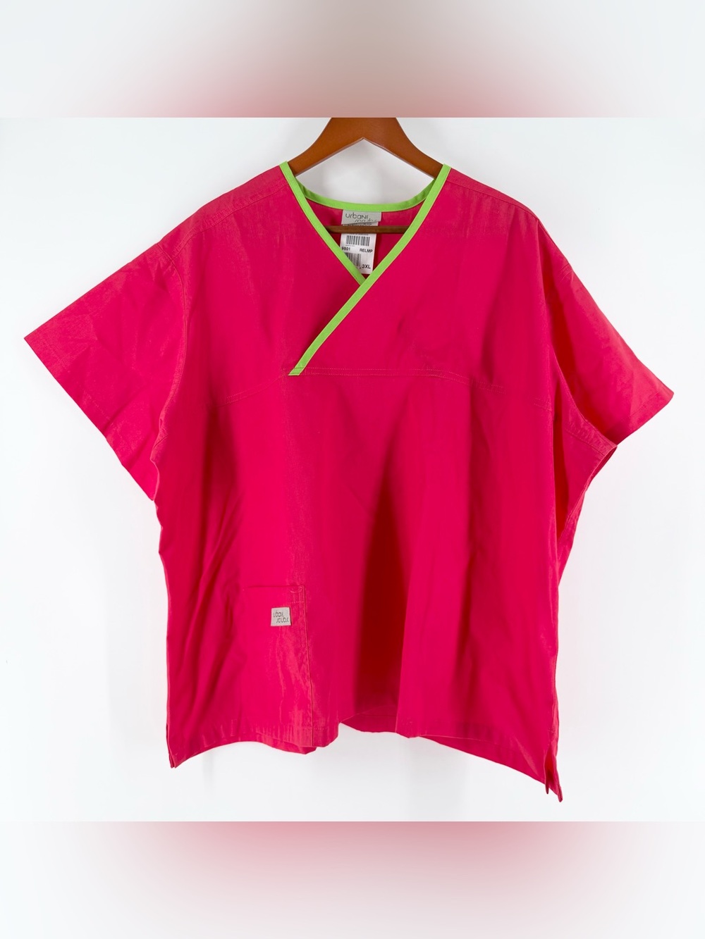 Urbane Crossover Scrub Top 3XL Pink Lime Trim 9501 Nurse Vet Lab Rad Tech  CNA